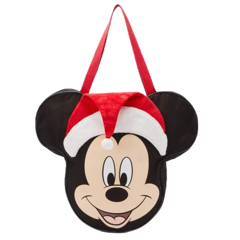 Disney Santa Mickey Mouse Big Face Canvas Holiday Tote Bag - NWT